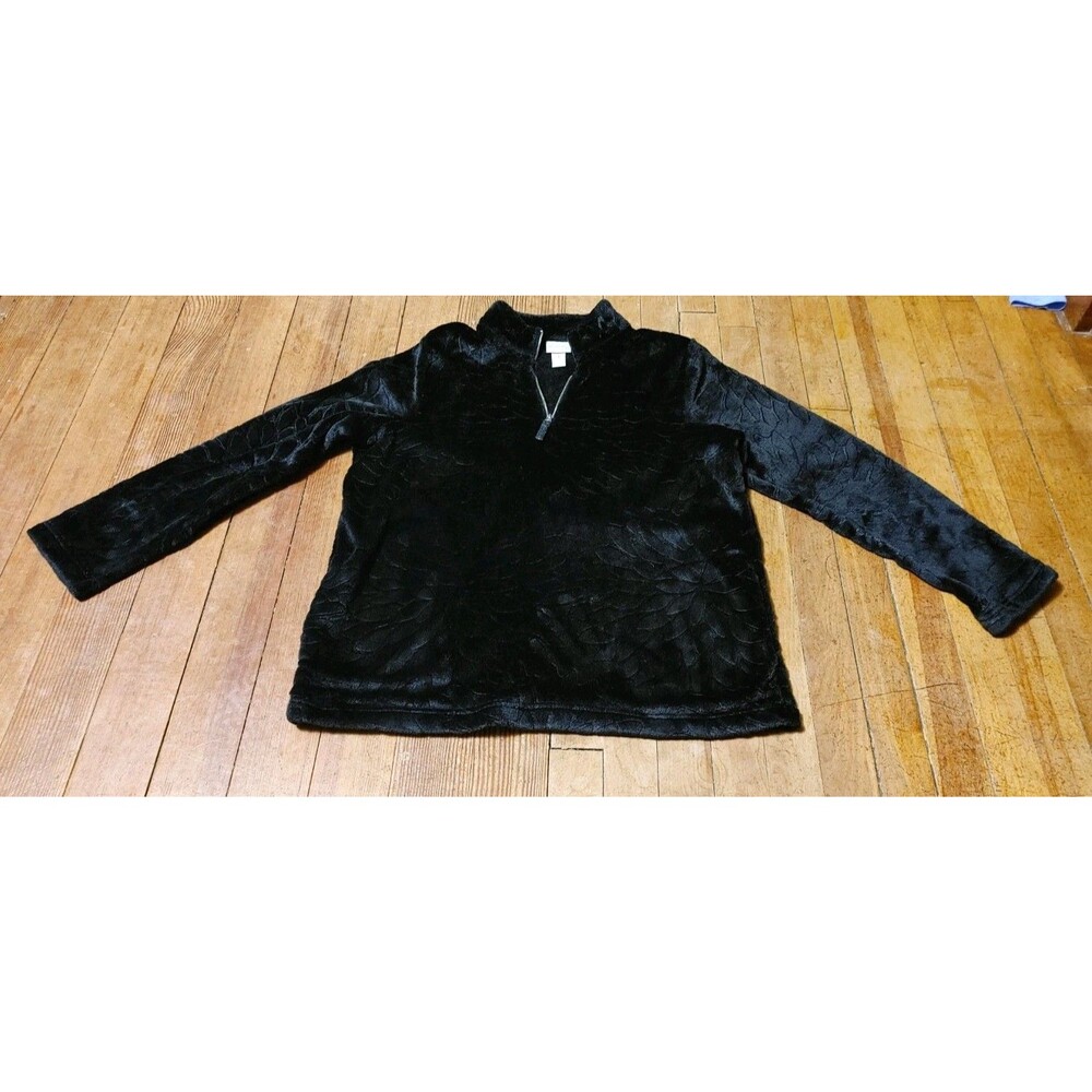 Chicos Weekends Size 1 M/8 Women's Faux Fur Velour Quarter Zip Jacket Sweatshirt